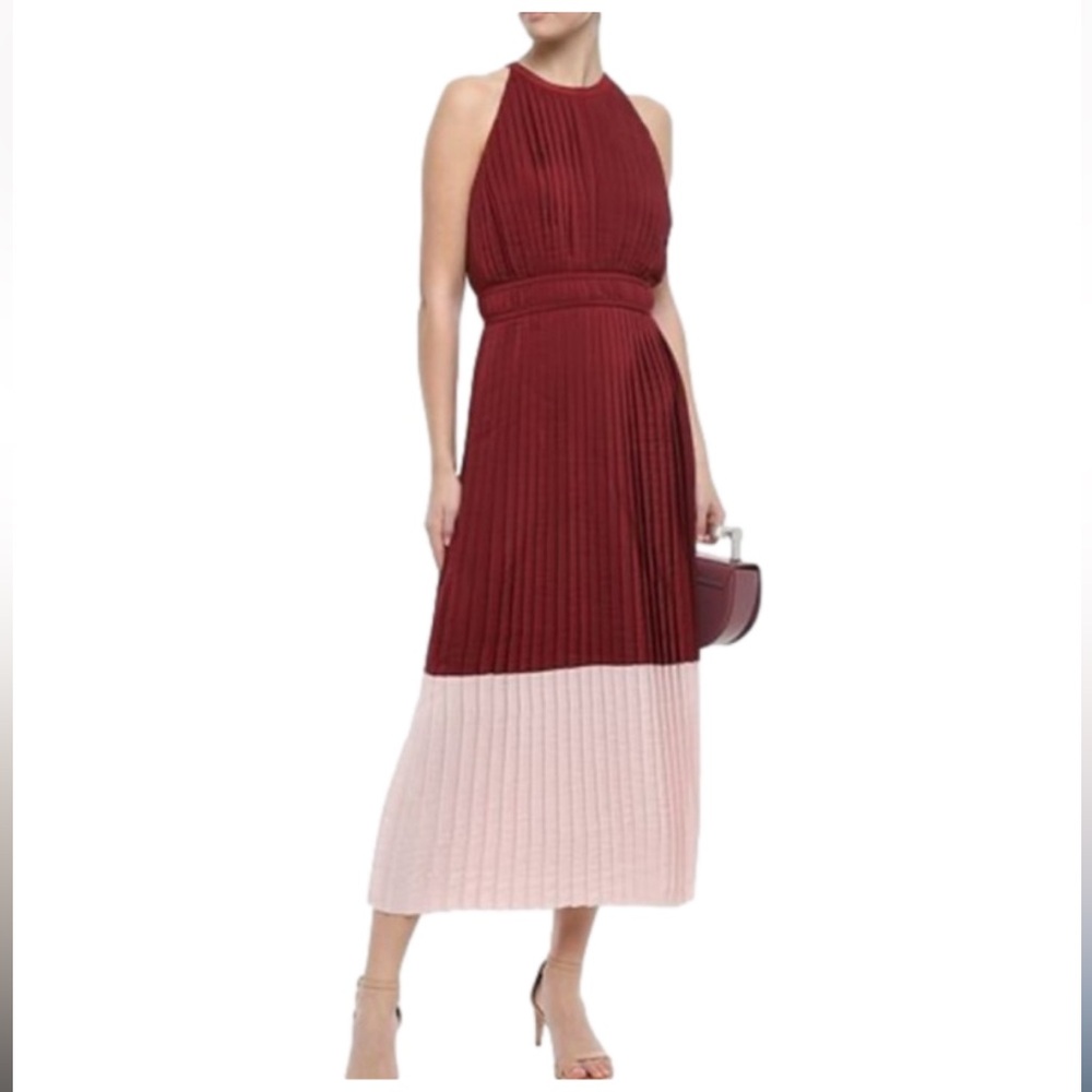 NWT Joie maroon and pink pleated dress
